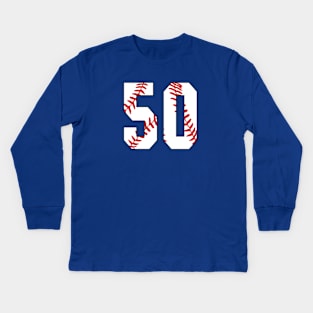 Baseball Number 50 #50 Baseball Shirt Jersey Favorite Player Biggest Fan Kids Long Sleeve T-Shirt